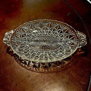 Anchor Hocking Clear 2-Part Relish Dish - Pressed Glass